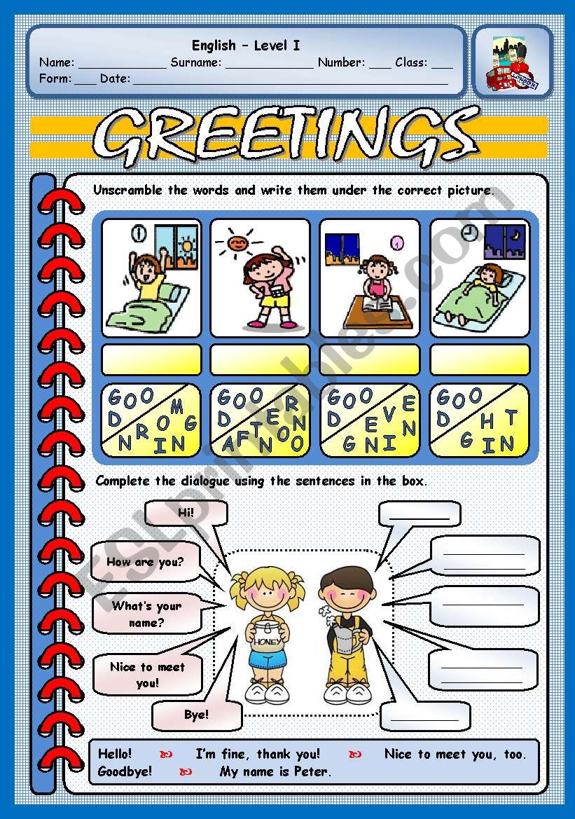 GREETINGS worksheet