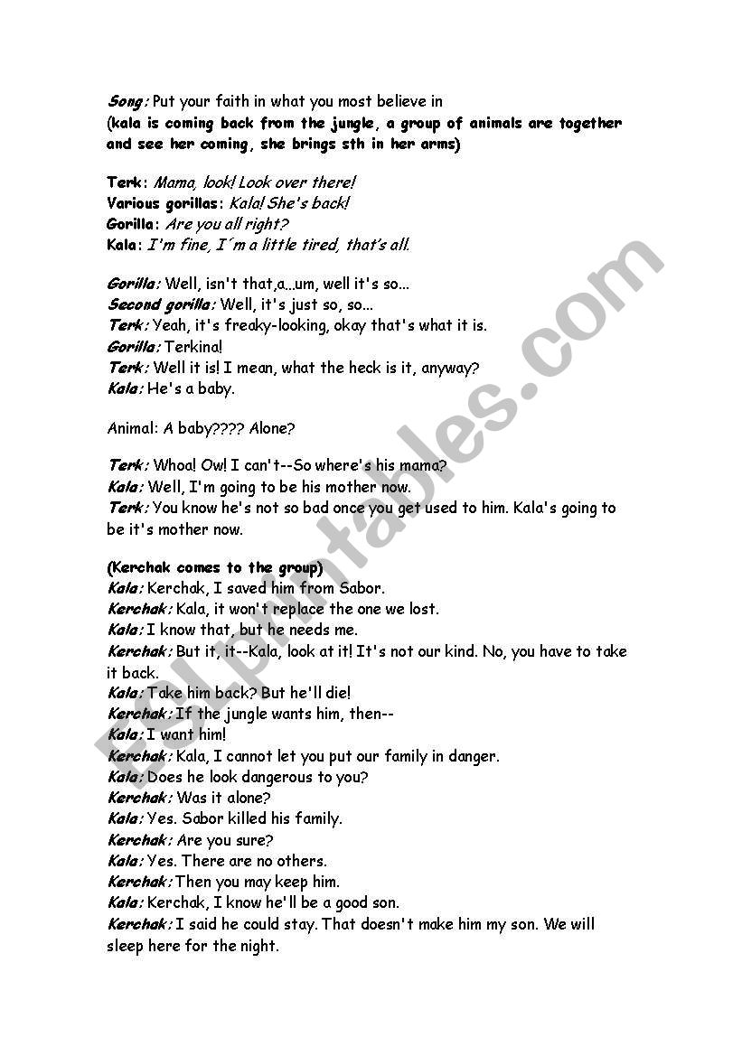 Play Tarzan worksheet