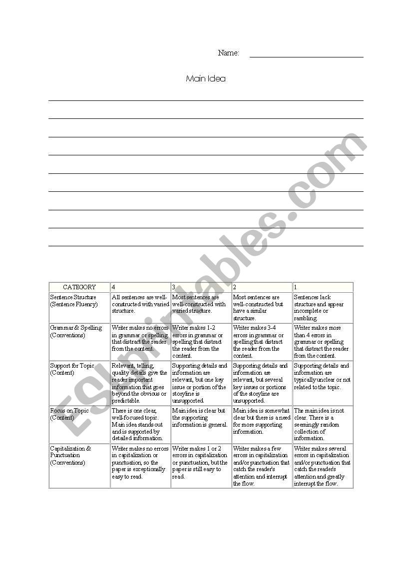 Main Idea worksheet