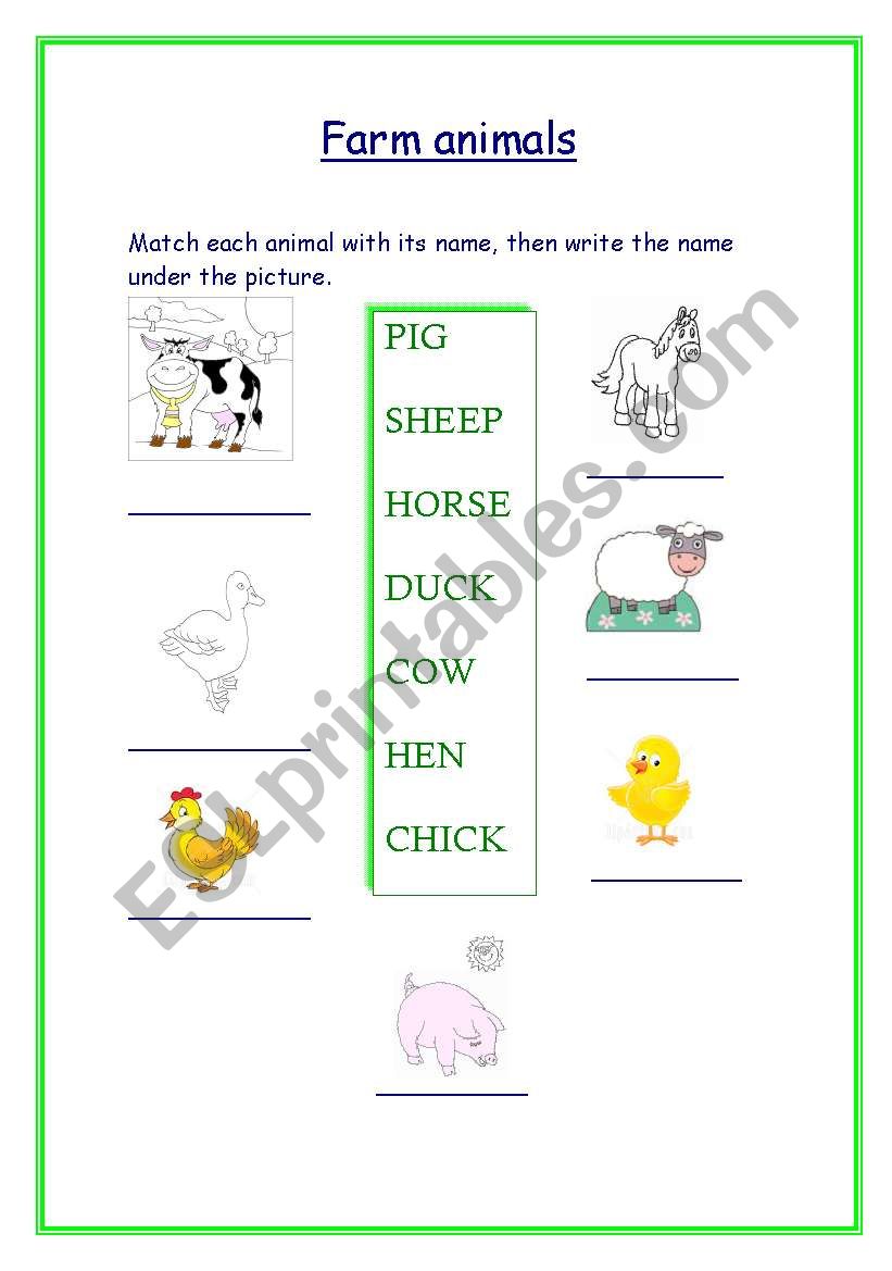 Farm animals worksheet