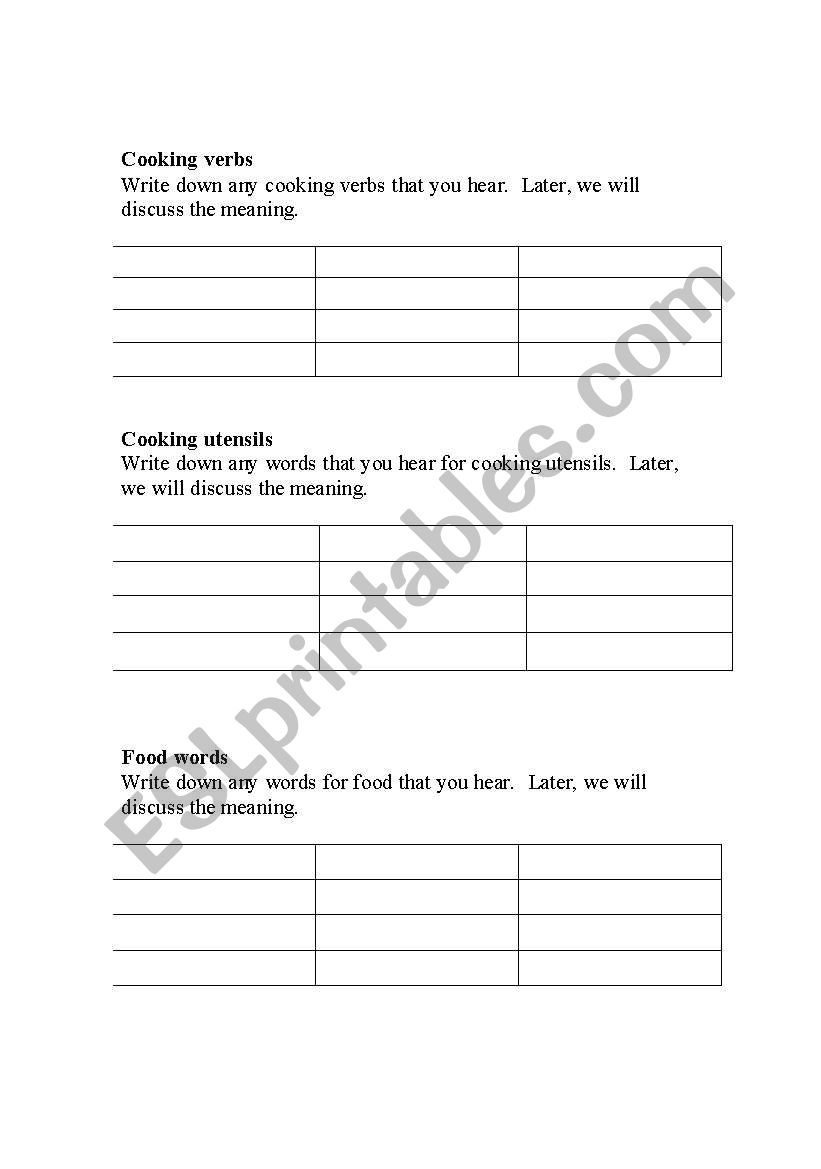 cooking verbs worksheet