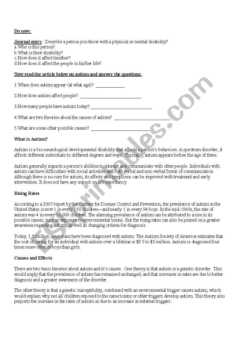 Beautiful Son worksheet