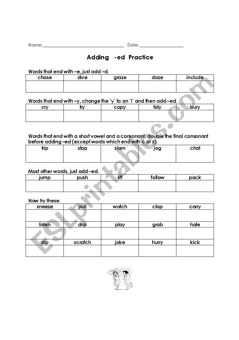 adding -ed practice worksheet