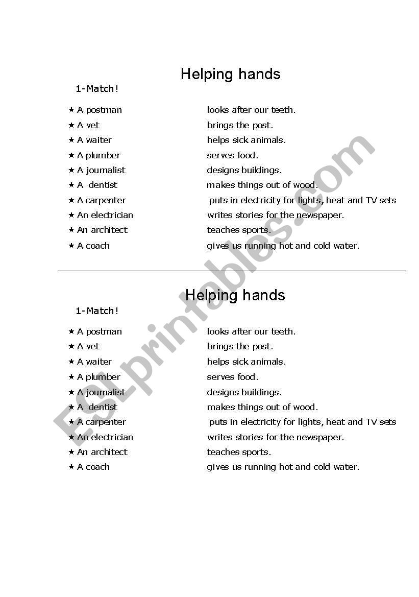 Jobs/occupations worksheet