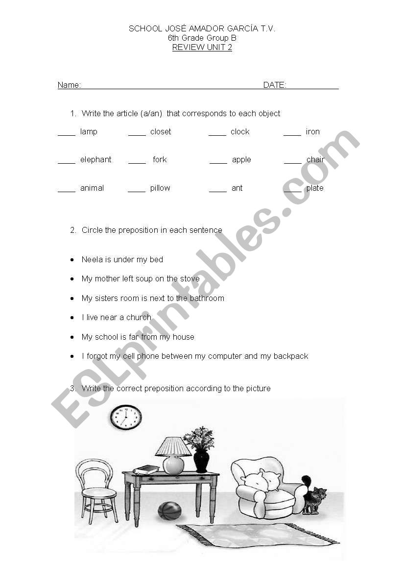 Review of preposition, articles a/an