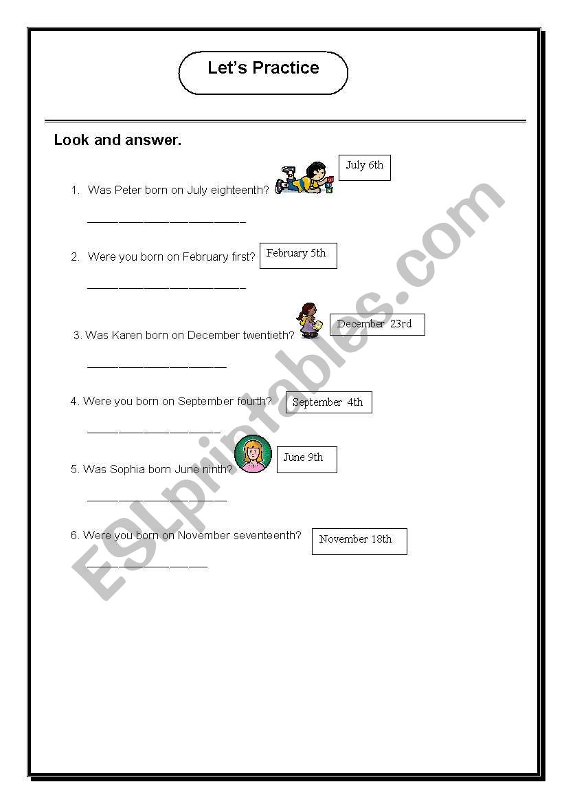 Birthadays worksheet