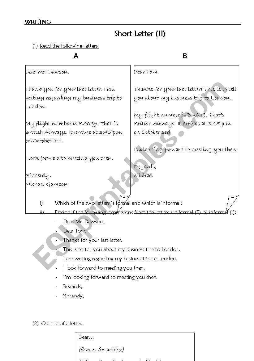 Short Letter worksheet