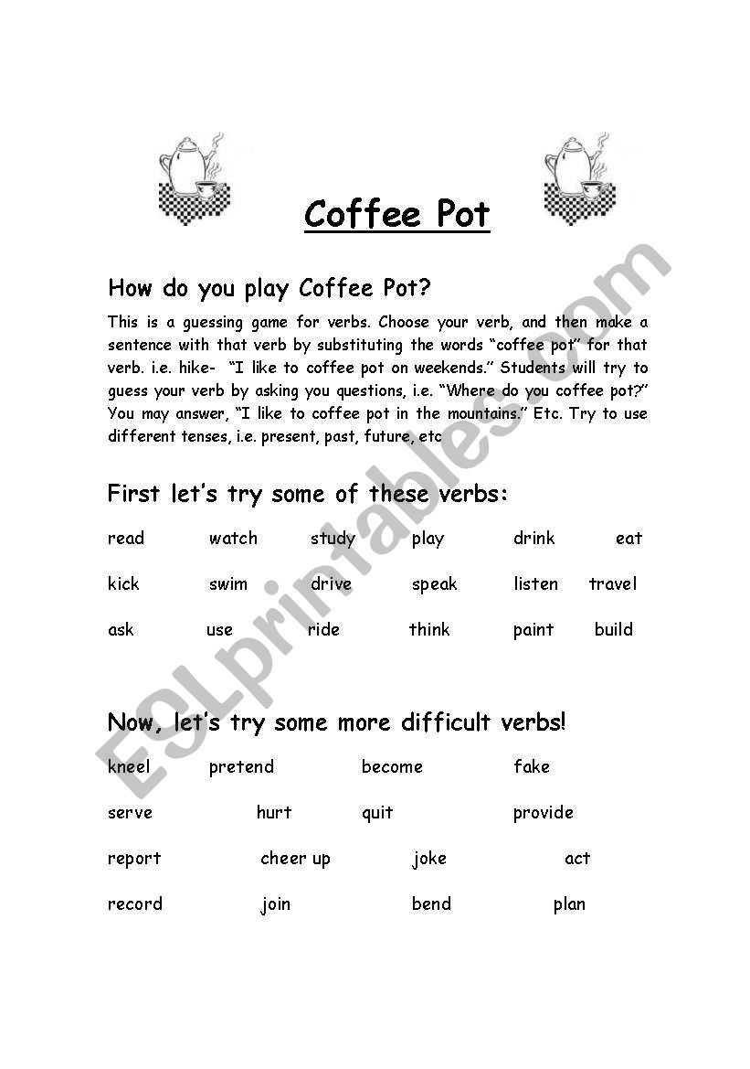 Coffee Pot worksheet