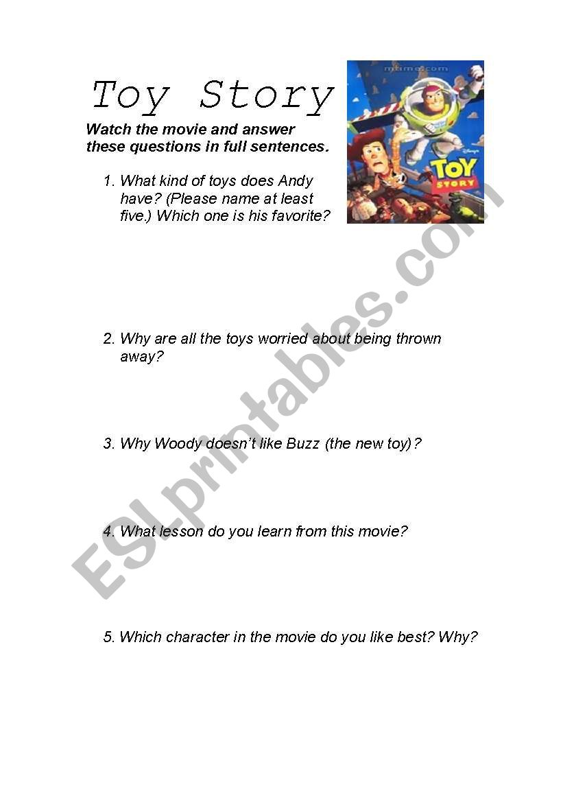 Toy story worksheet worksheet