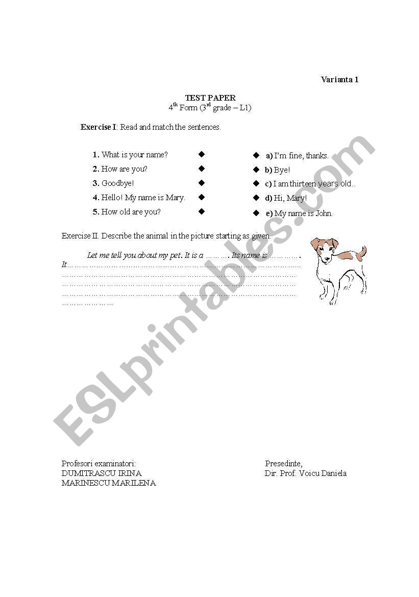 ORAL EXAMINATION PRIMARY worksheet