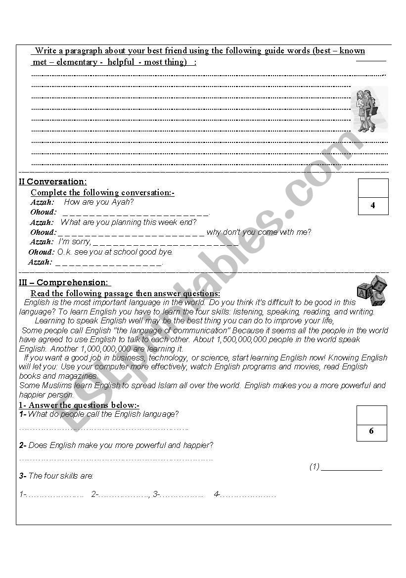 diagnostic test worksheet