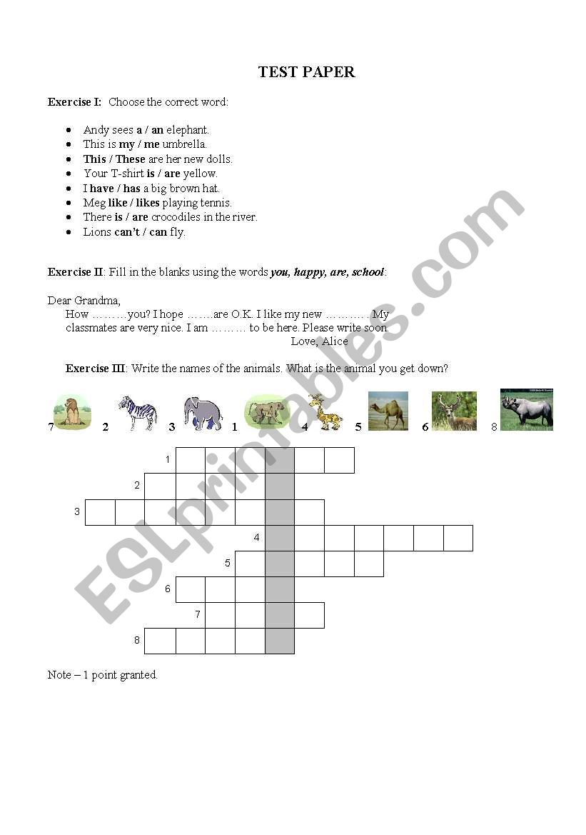 INITIAL TEST PAPER - 5TH GRADE