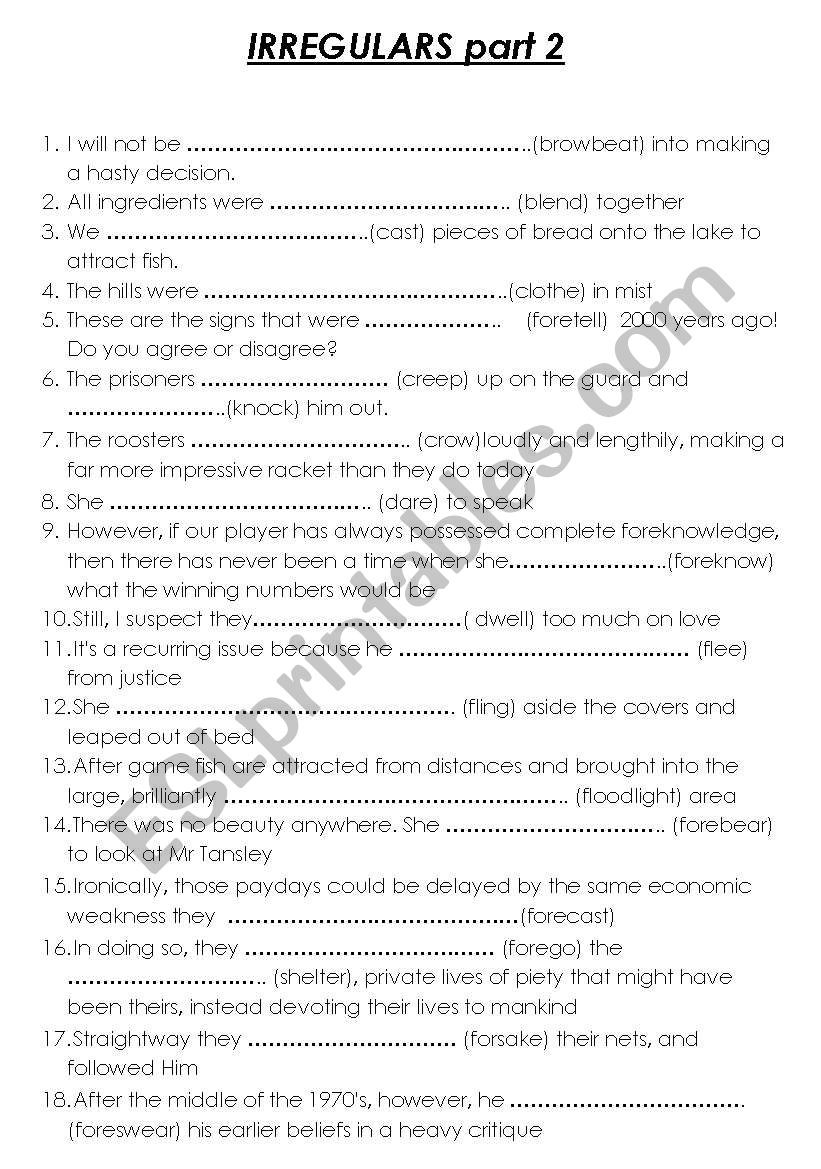 ADVANCED IRREGULARS PART 2 worksheet