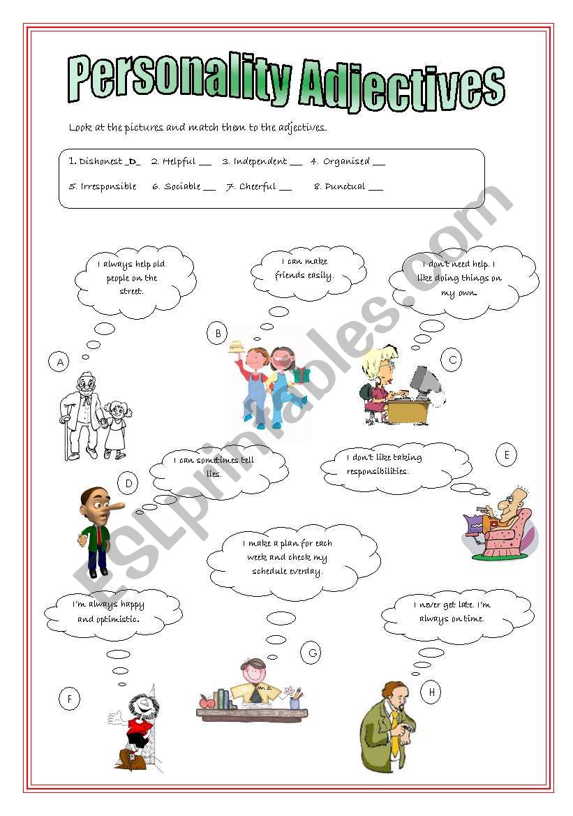 Personality Adjectives worksheet