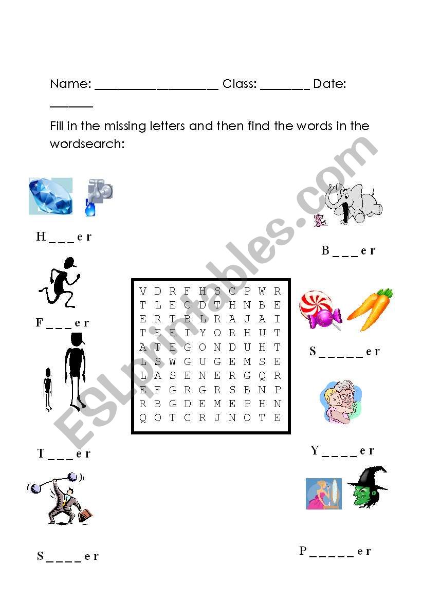 comparatives gapfill and wordsearch