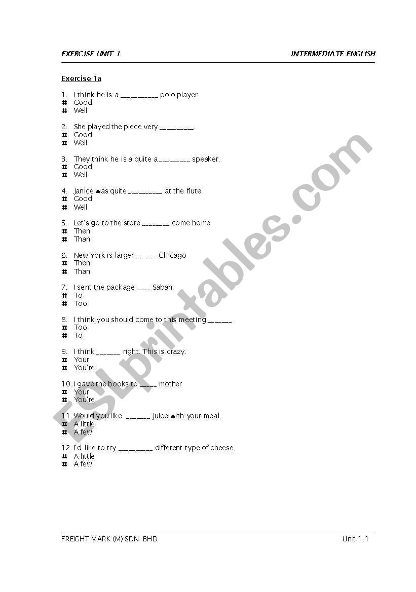 Grammar exercise worksheet