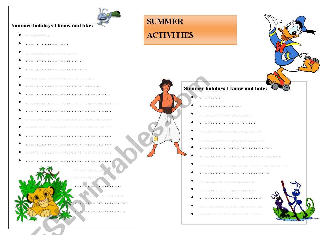 SUMMER HOLIDAYS ACTIVITIES worksheet