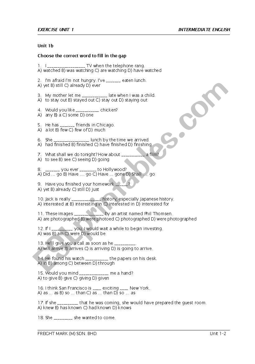 grammar worksheet