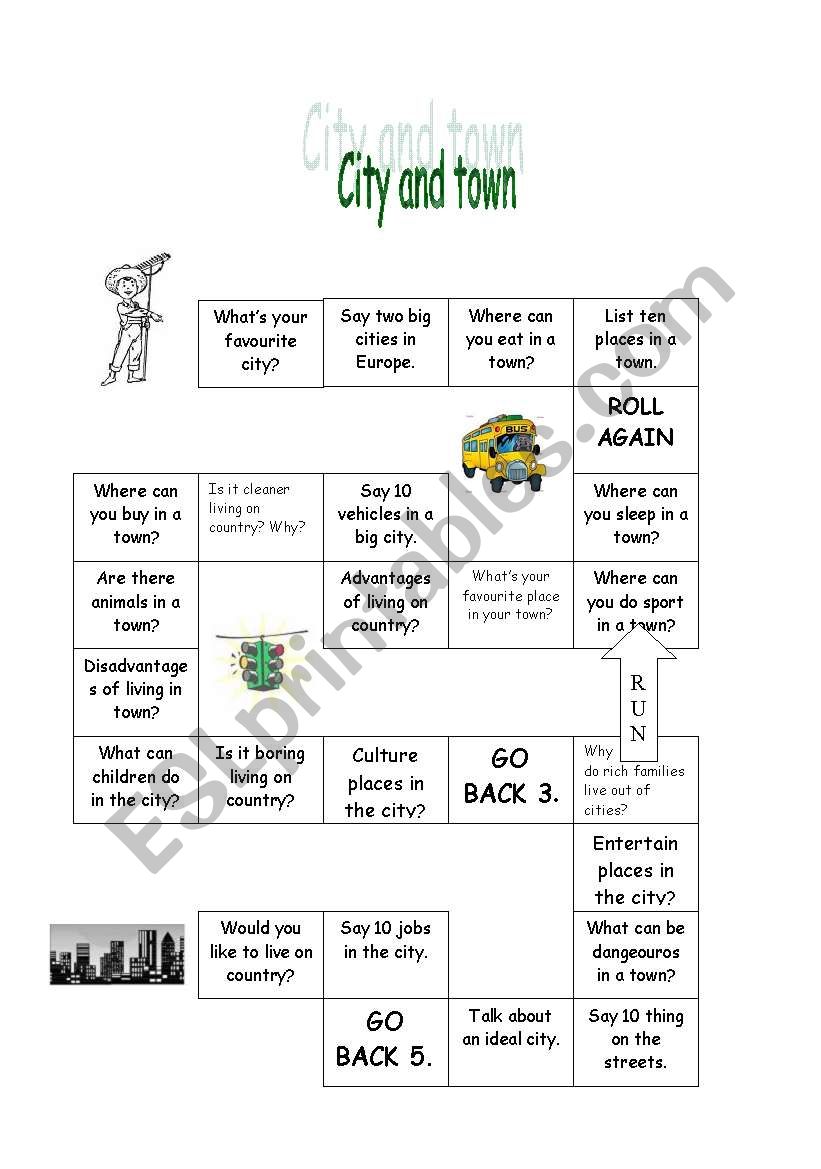city conversation board game  worksheet