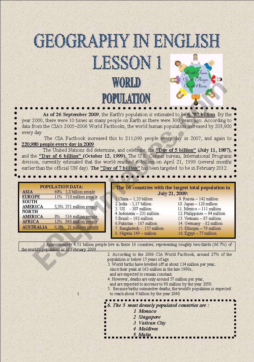 GEOGRAPHY LESSONS IN ENGLISH PART 1-WORLD POPULATION 