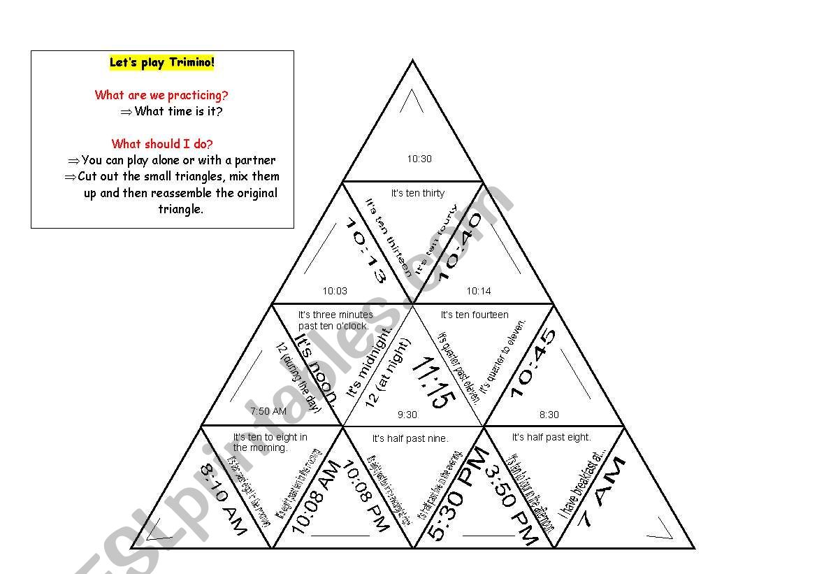 Trimino- telling time worksheet