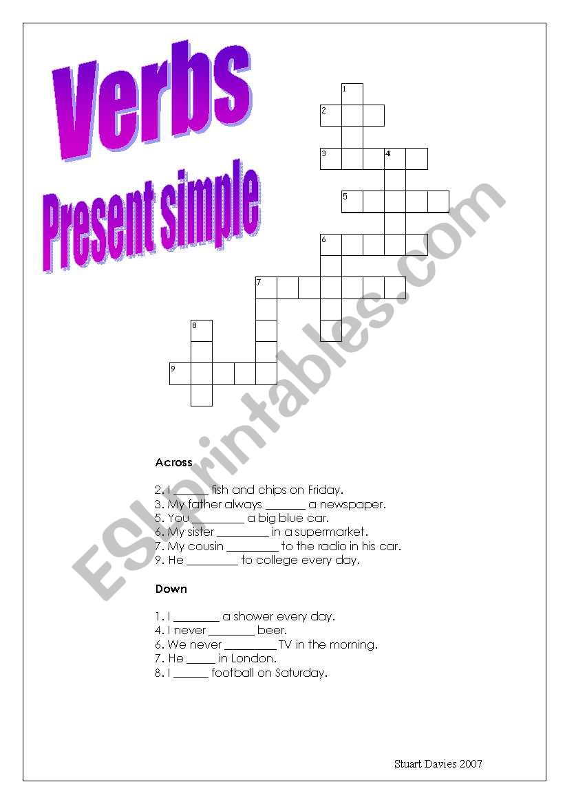 Present simple verbs crossword