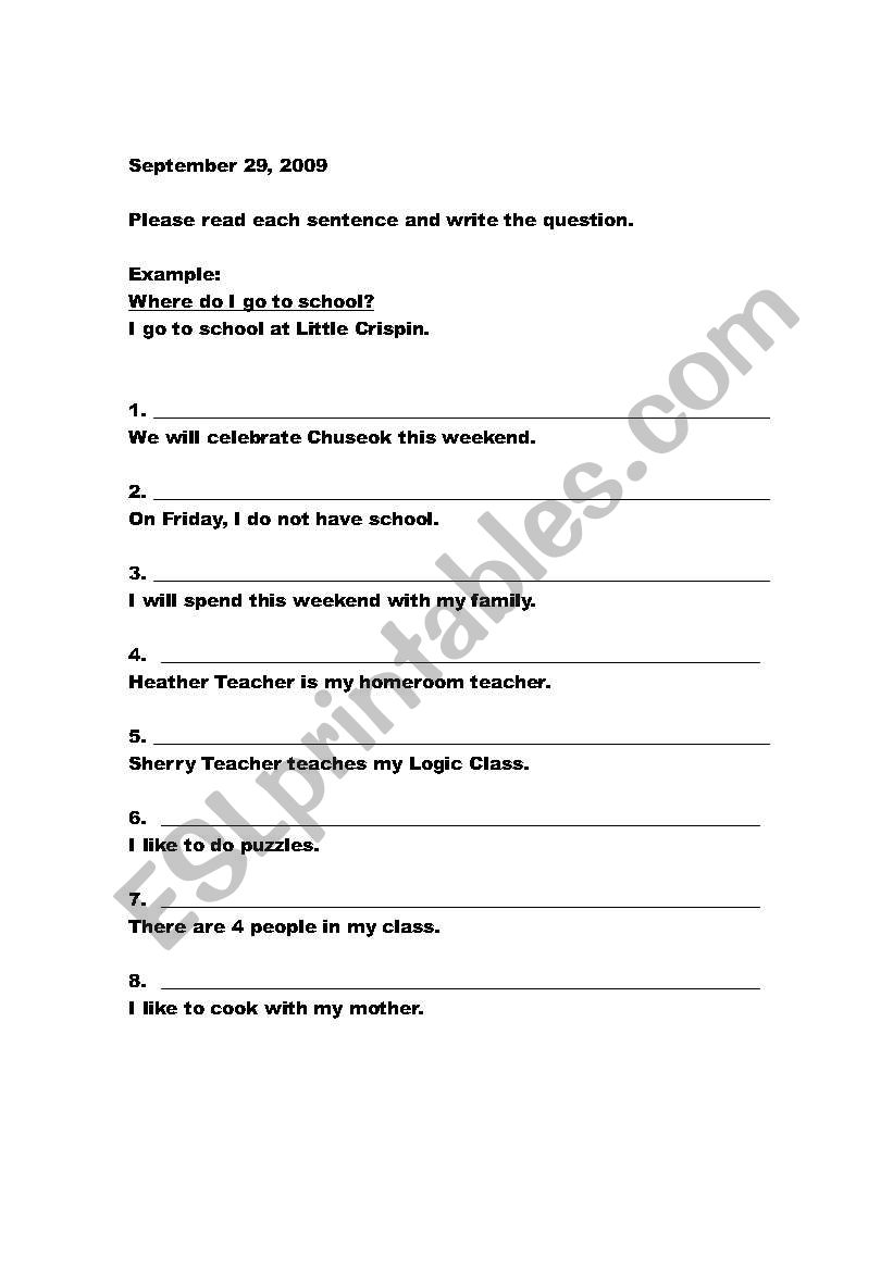 Forming Questions worksheet