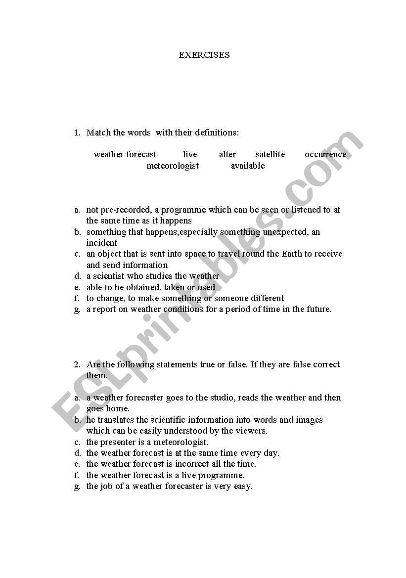 vocabulary exercises worksheet