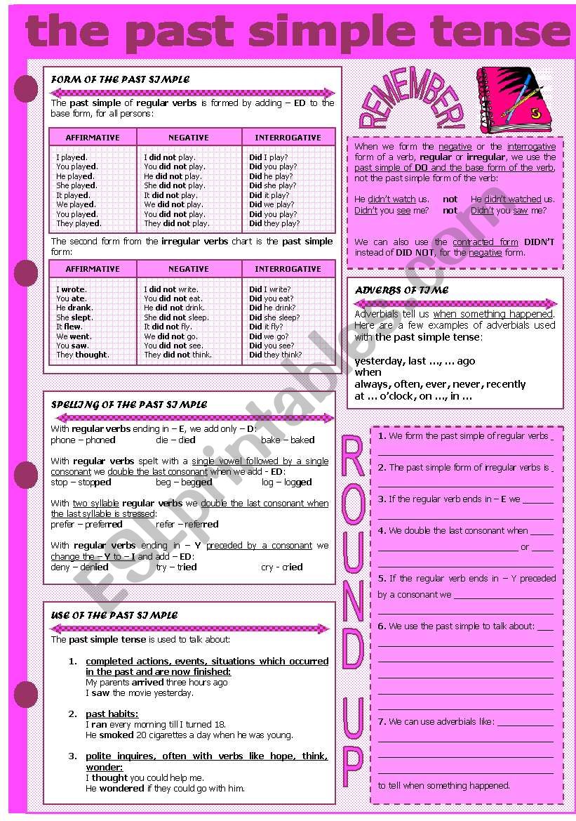 THE PAST SIMPLE TENSE worksheet