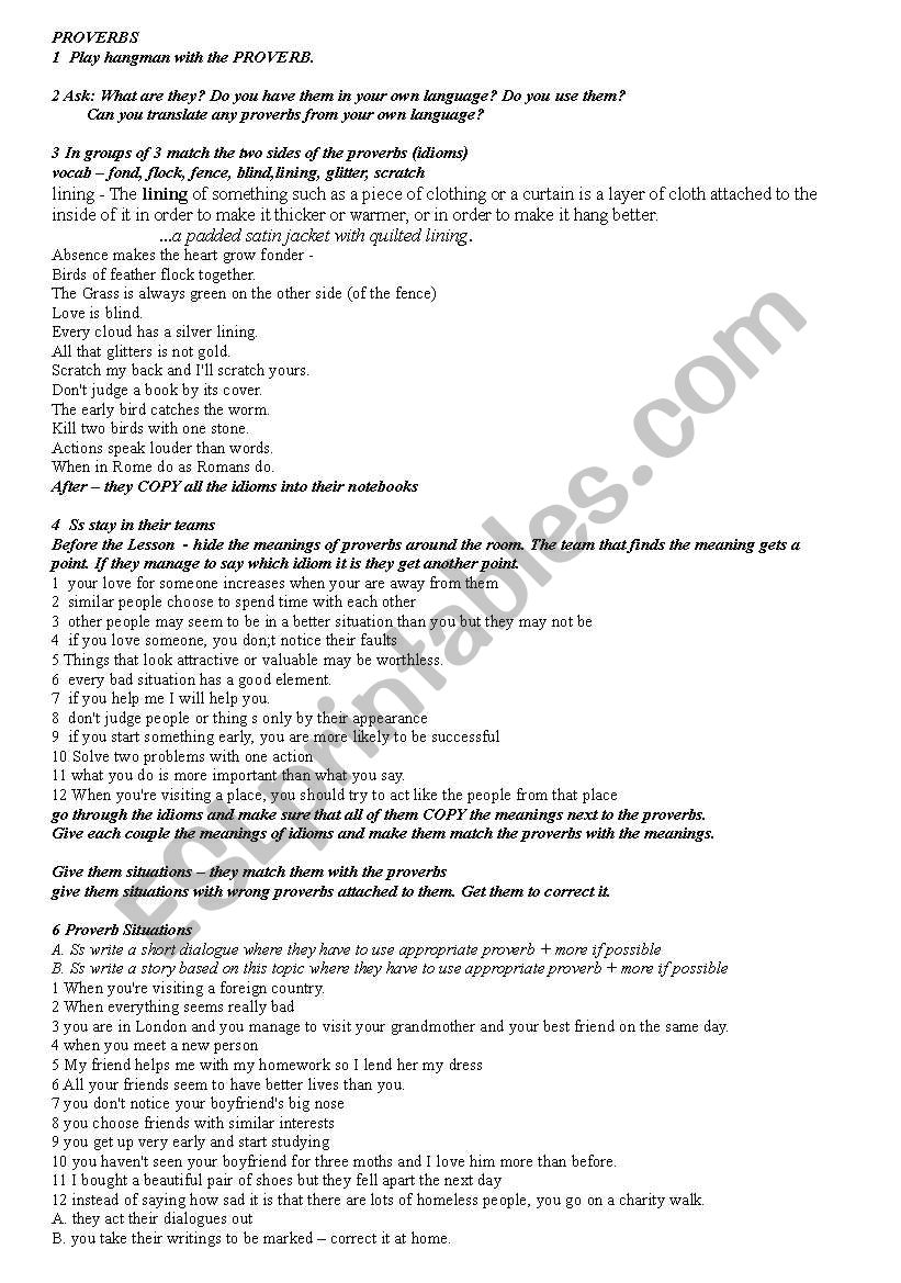 Proverbs worksheet
