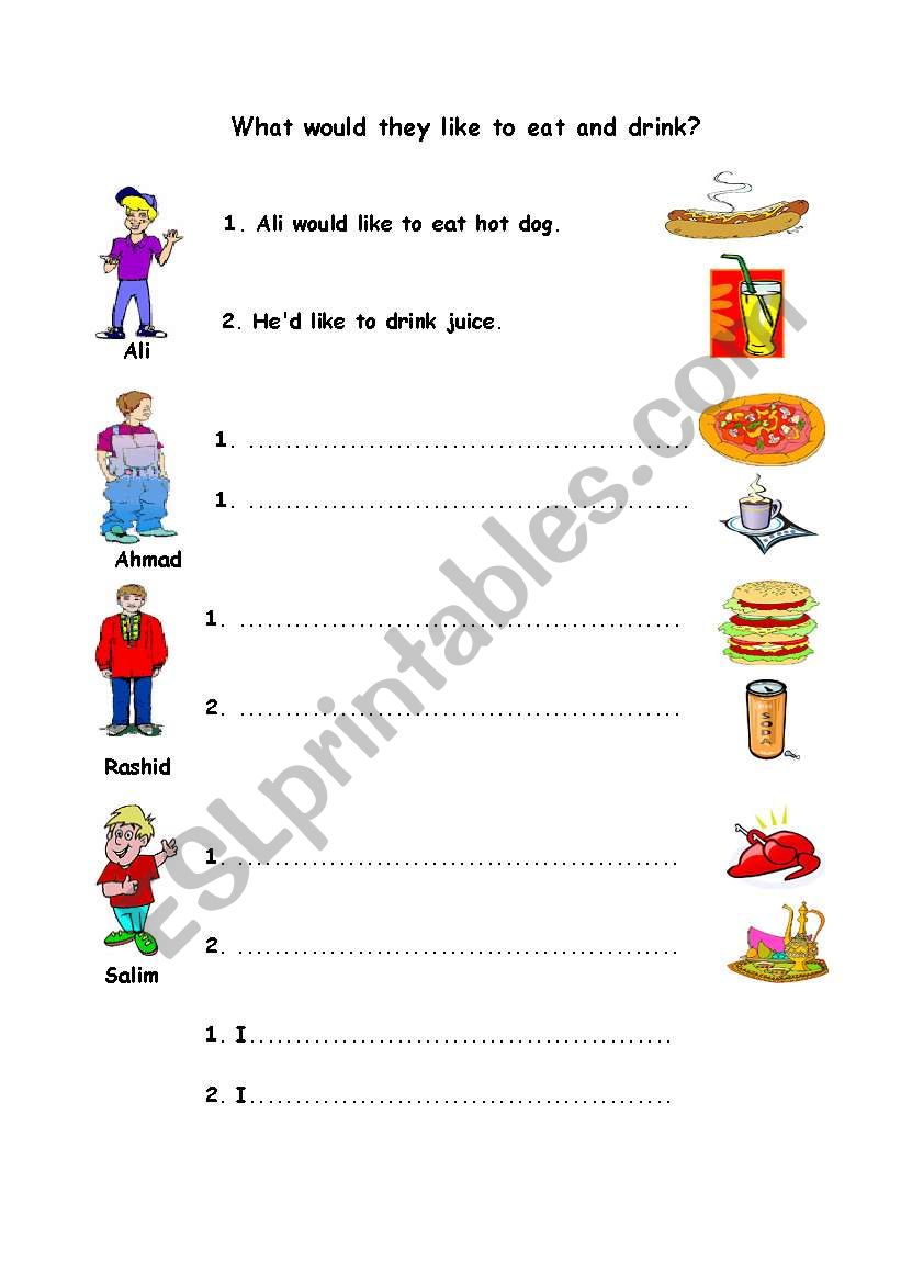 food and drinks worksheet