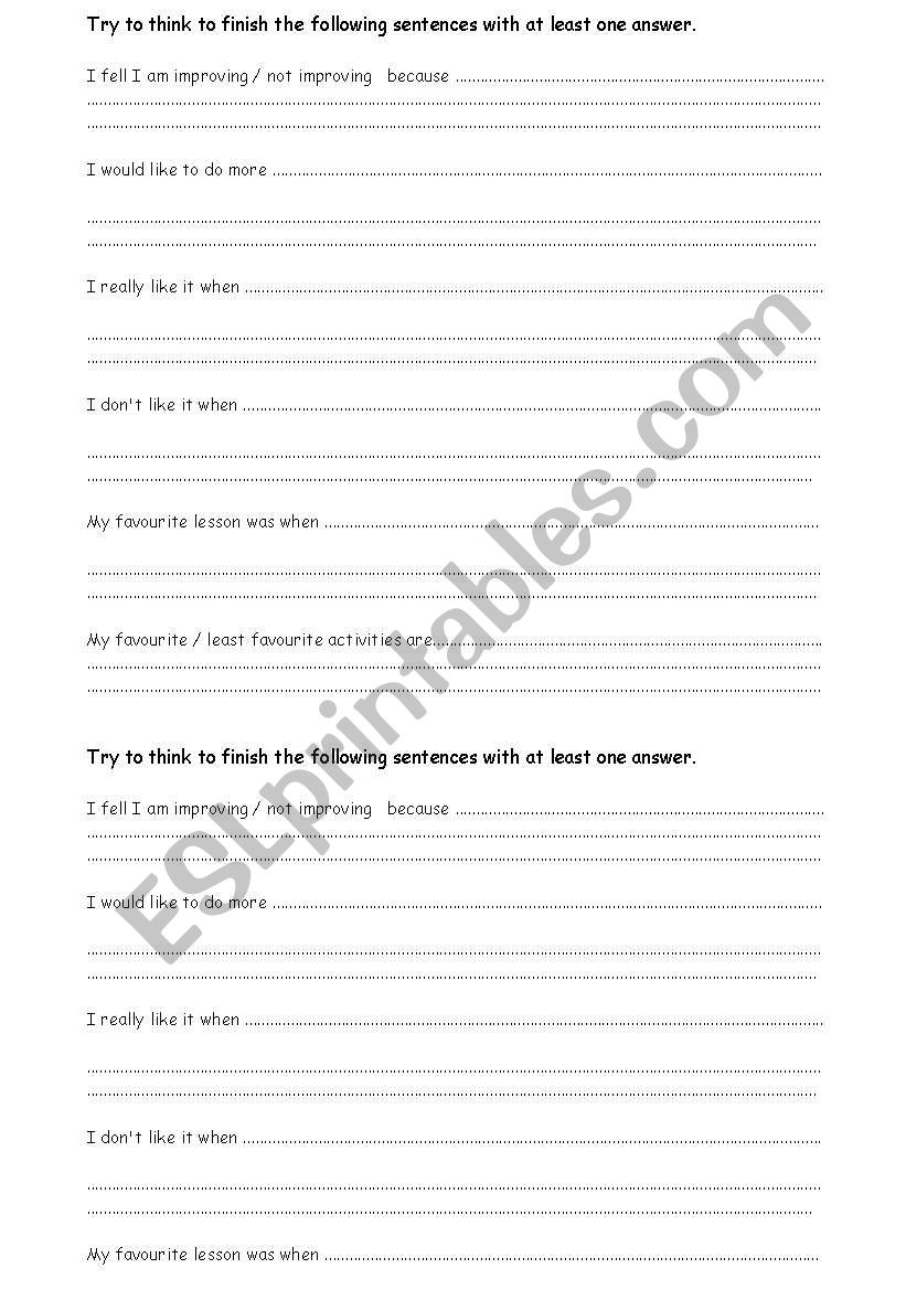 Classroom feedback worksheet