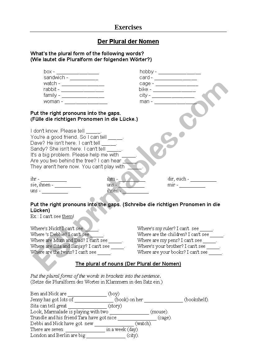 plural - pronouns worksheet