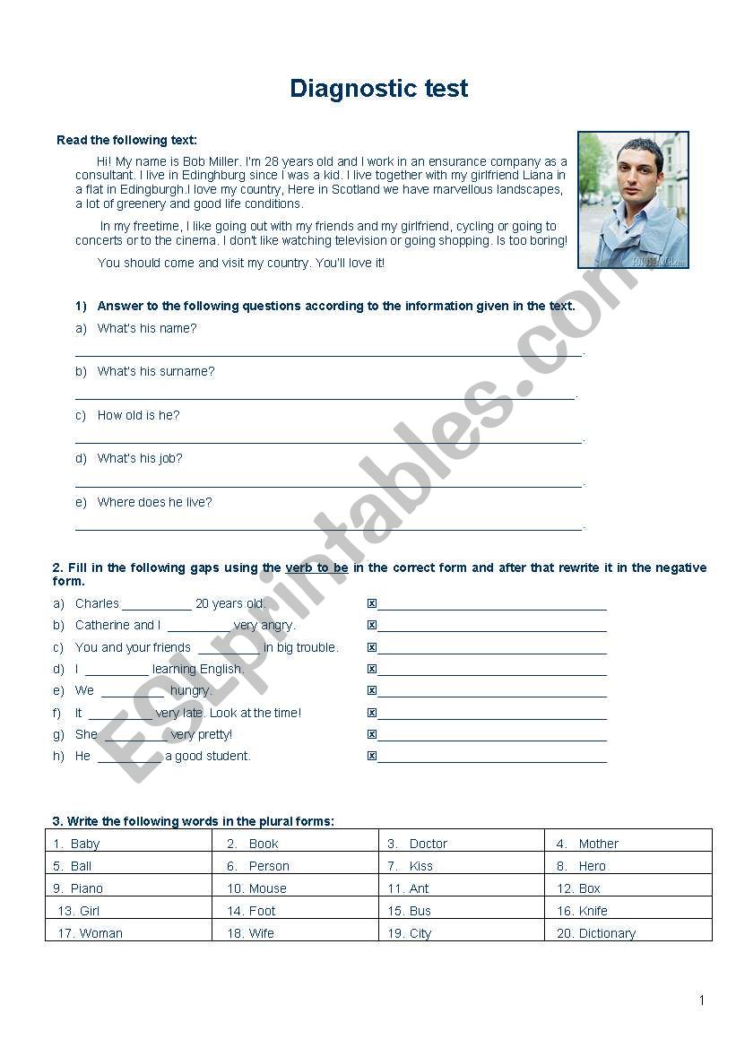 Diagnostic test worksheet