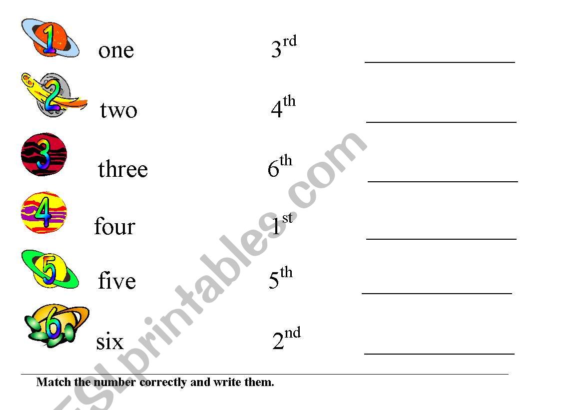 ordinals numbers worksheet