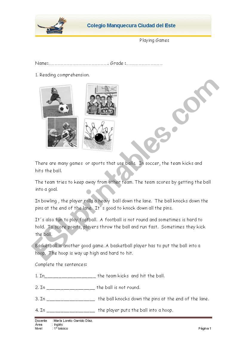 Playing Games worksheet