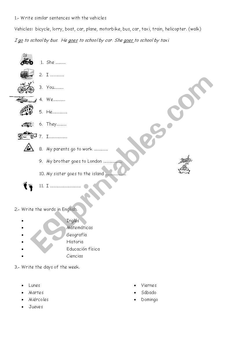 vehicles and clothes worksheet