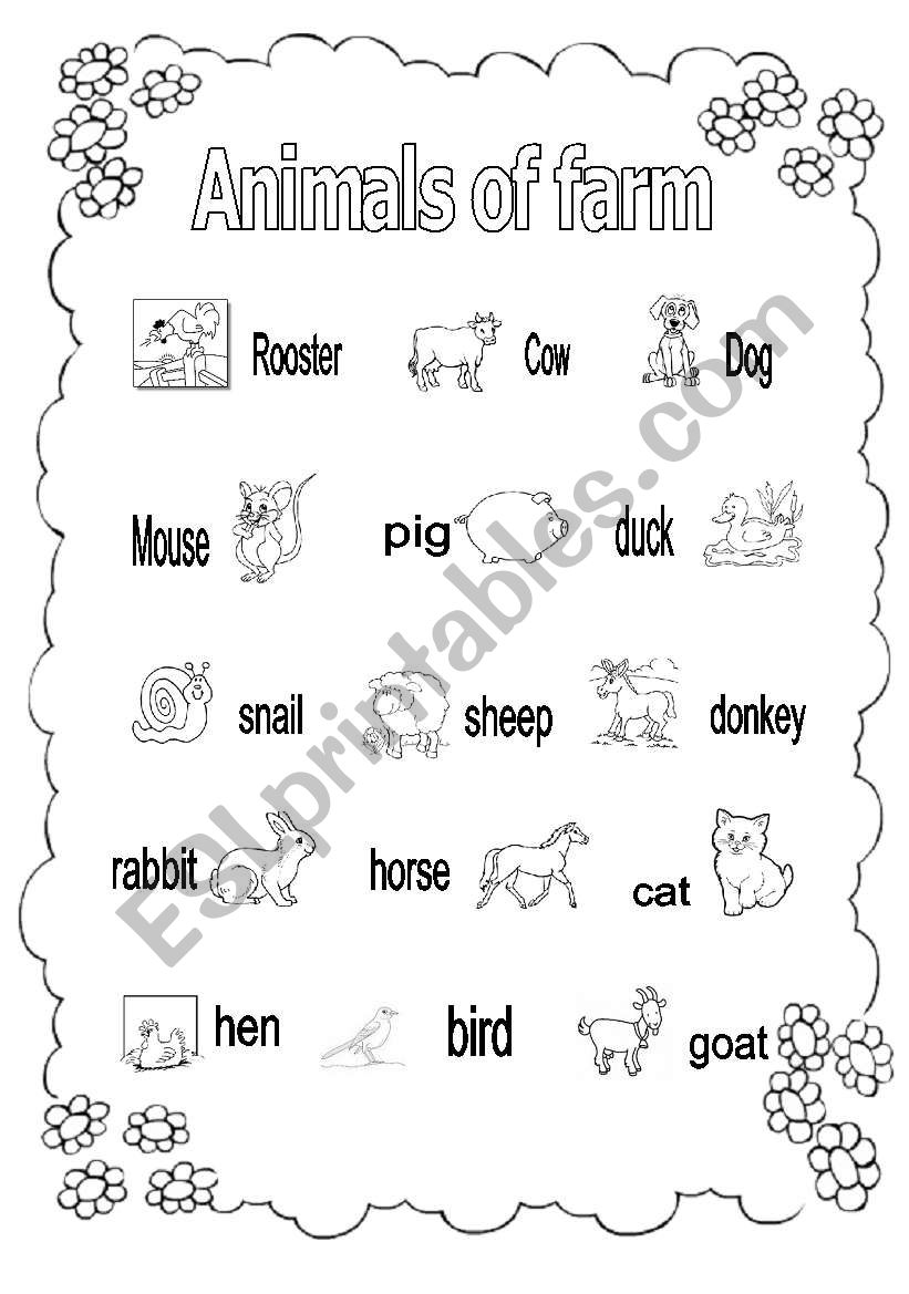 Animals of farm worksheet