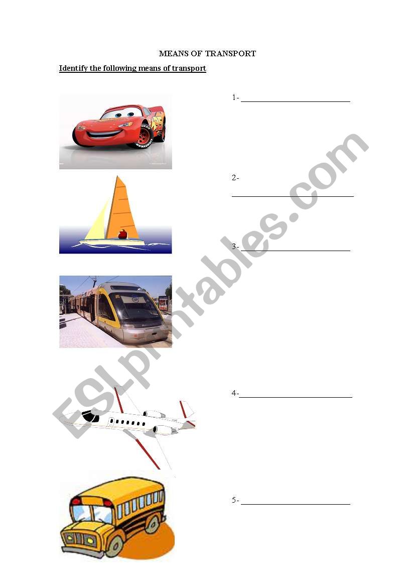 Means of Transport worksheet