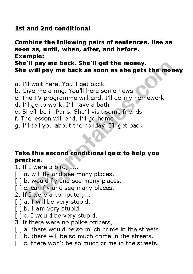 1st and second conditional worksheet