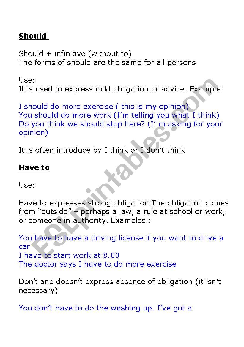 Modal Verbs worksheet