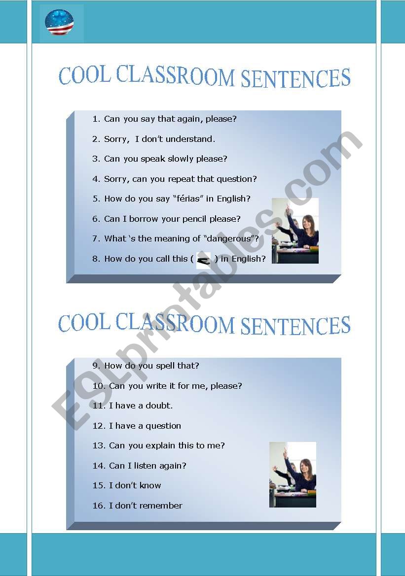 COOL CLASSROOM SENTENCES worksheet