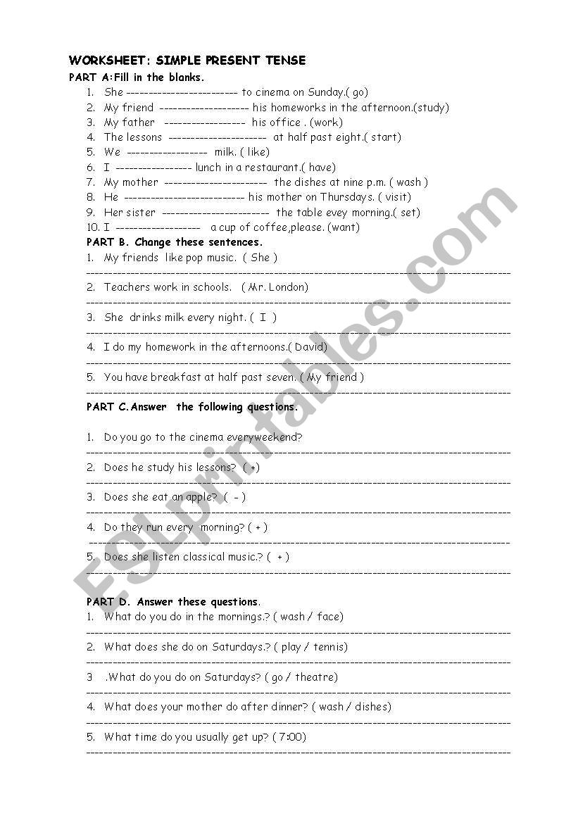 simple present tense worksheet