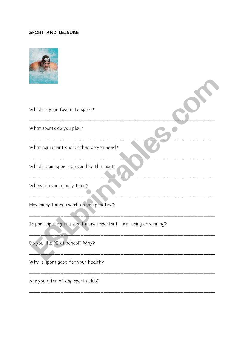 sports and leisure worksheet