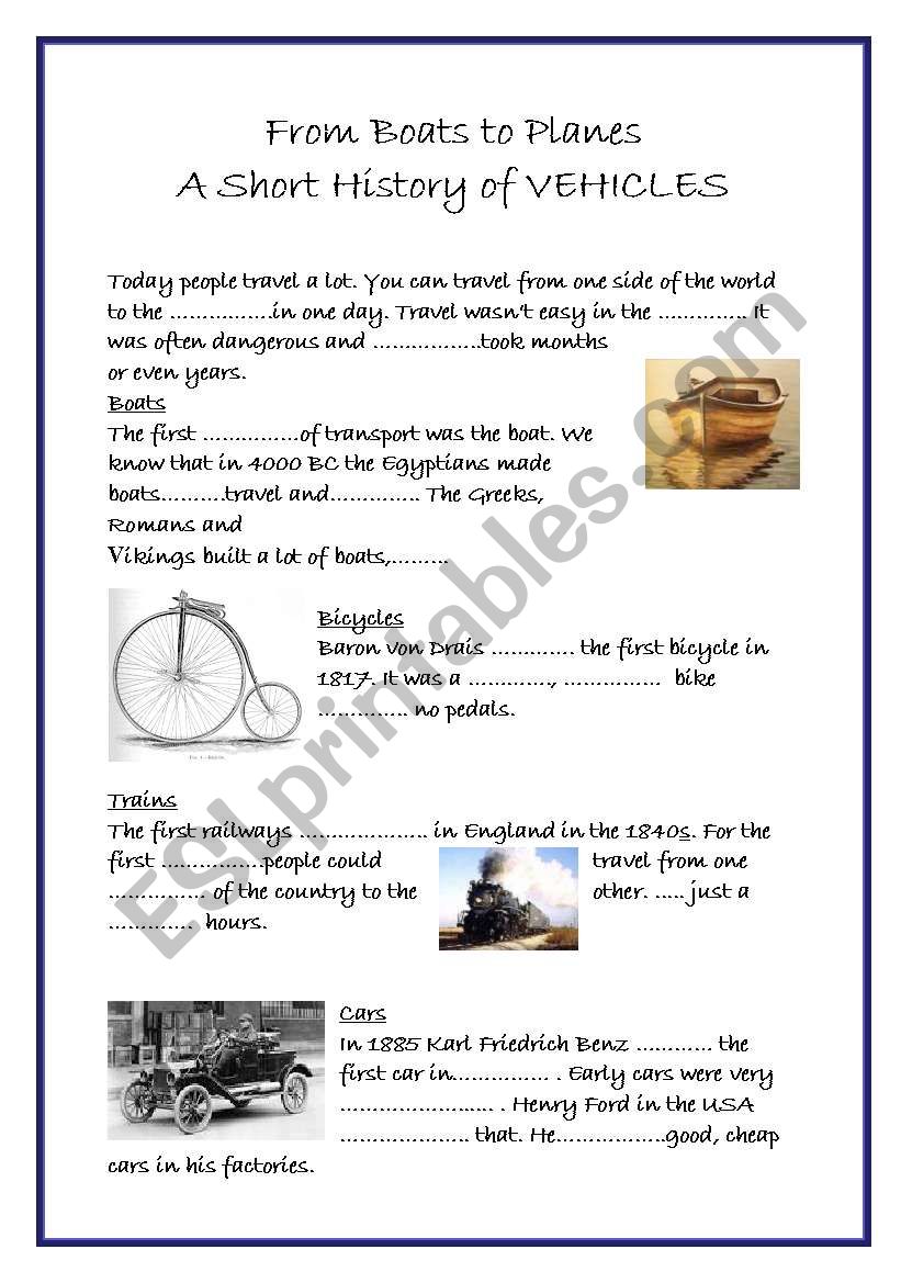 THE STORY OF VEHICLES -- Simple past gap fill + KEY (3pages, editable)