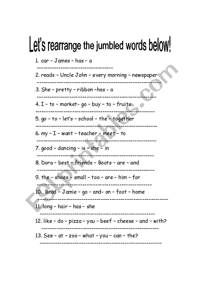 jumbled words worksheet