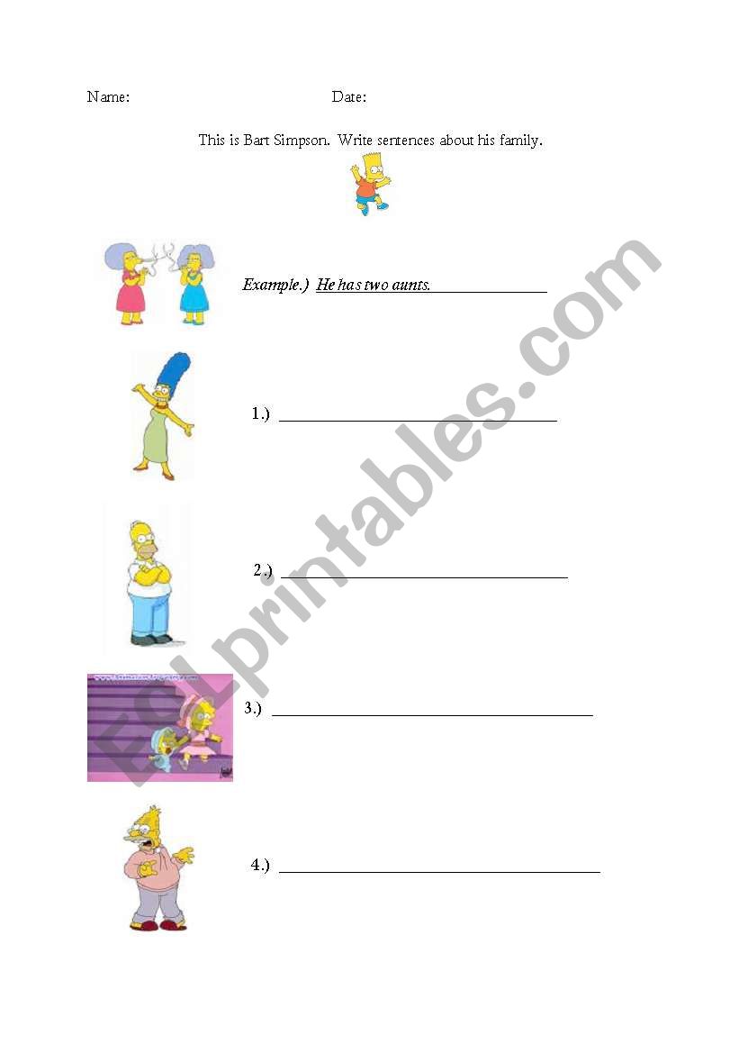 Simpson Family worksheet