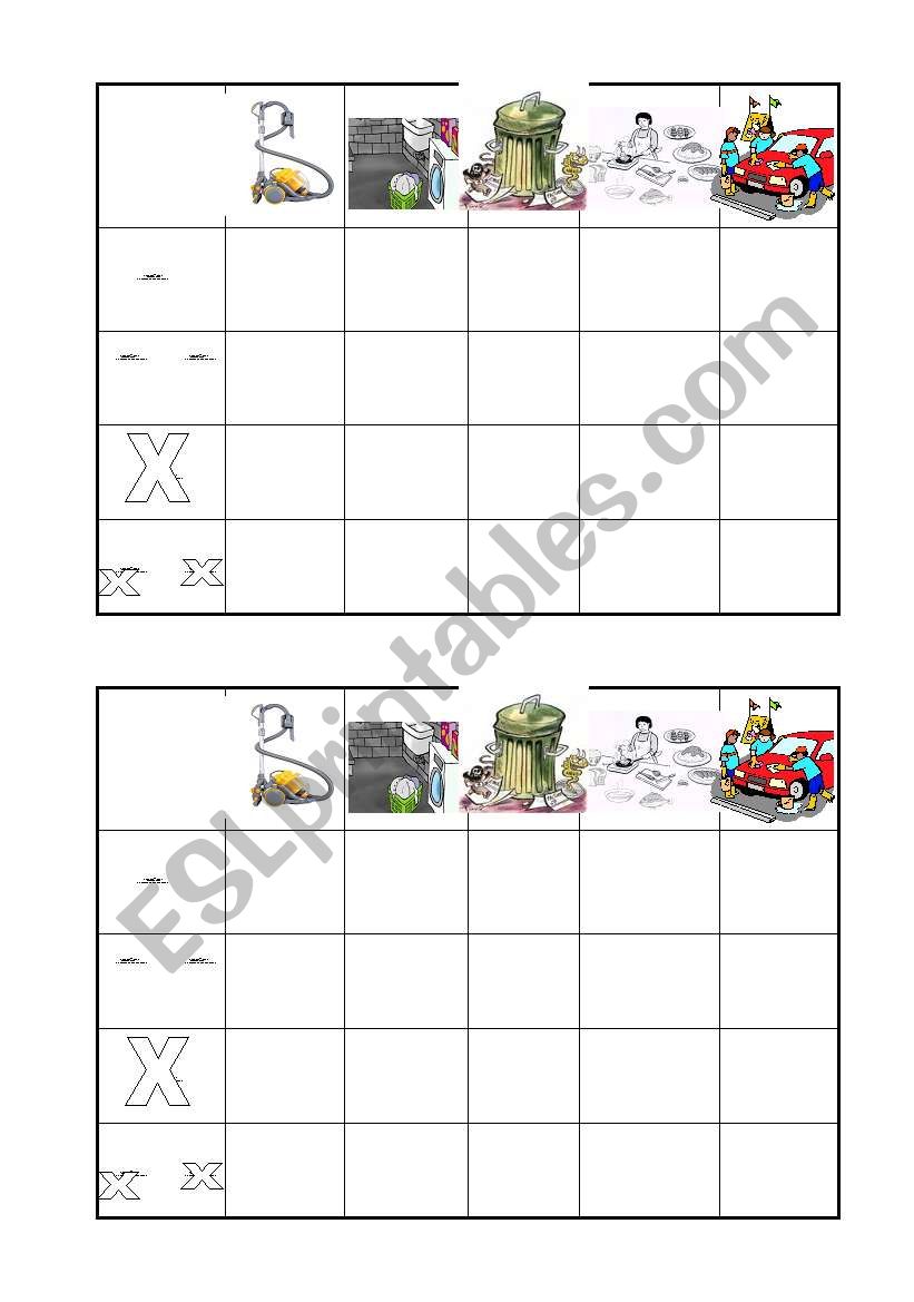 Chores Battleships worksheet