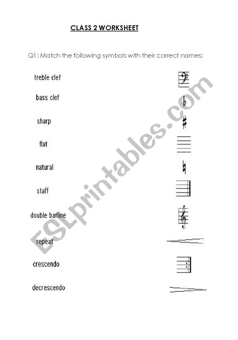 Grade 2 Music worksheet worksheet
