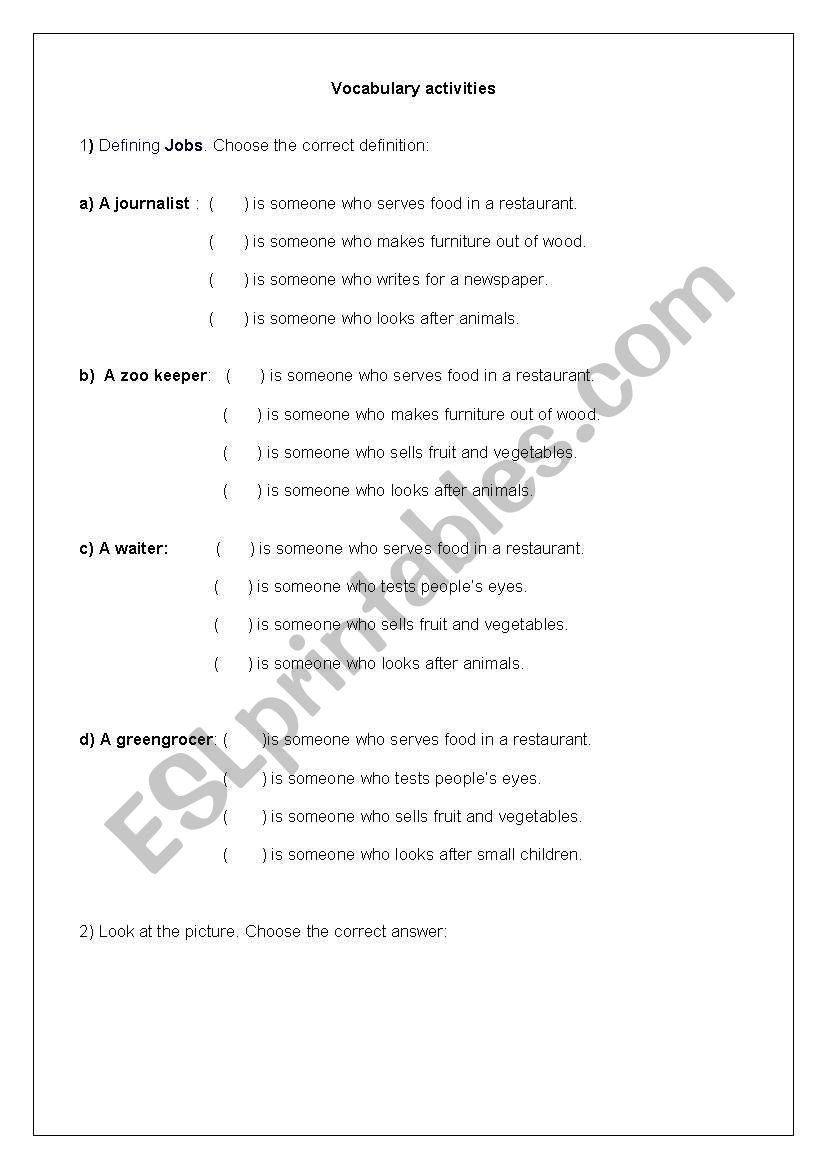 JOB ACTIVITIES  worksheet